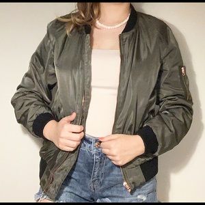 Green Satin Bomber Jacket